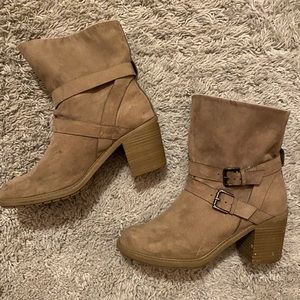 Tan faux suede ankle booties